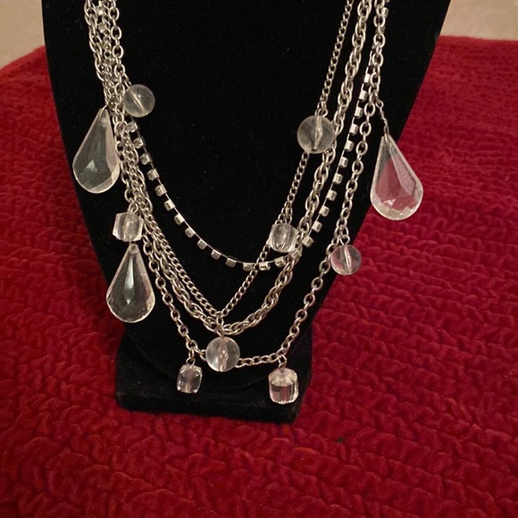 Silver Look 4 strand Necklace with many different shape clear acrylic beads - Picture 1 of 2